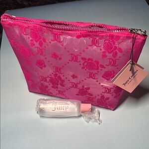 Juicy Couture Pink Floral Cosmetic Bag with Small Refillable Travel Bottle NWT